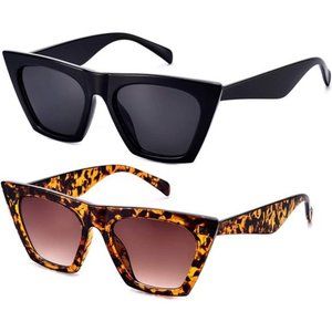 2 Pack Trendy Sunglasses for Women Square Cat Eye Style Shine Womens